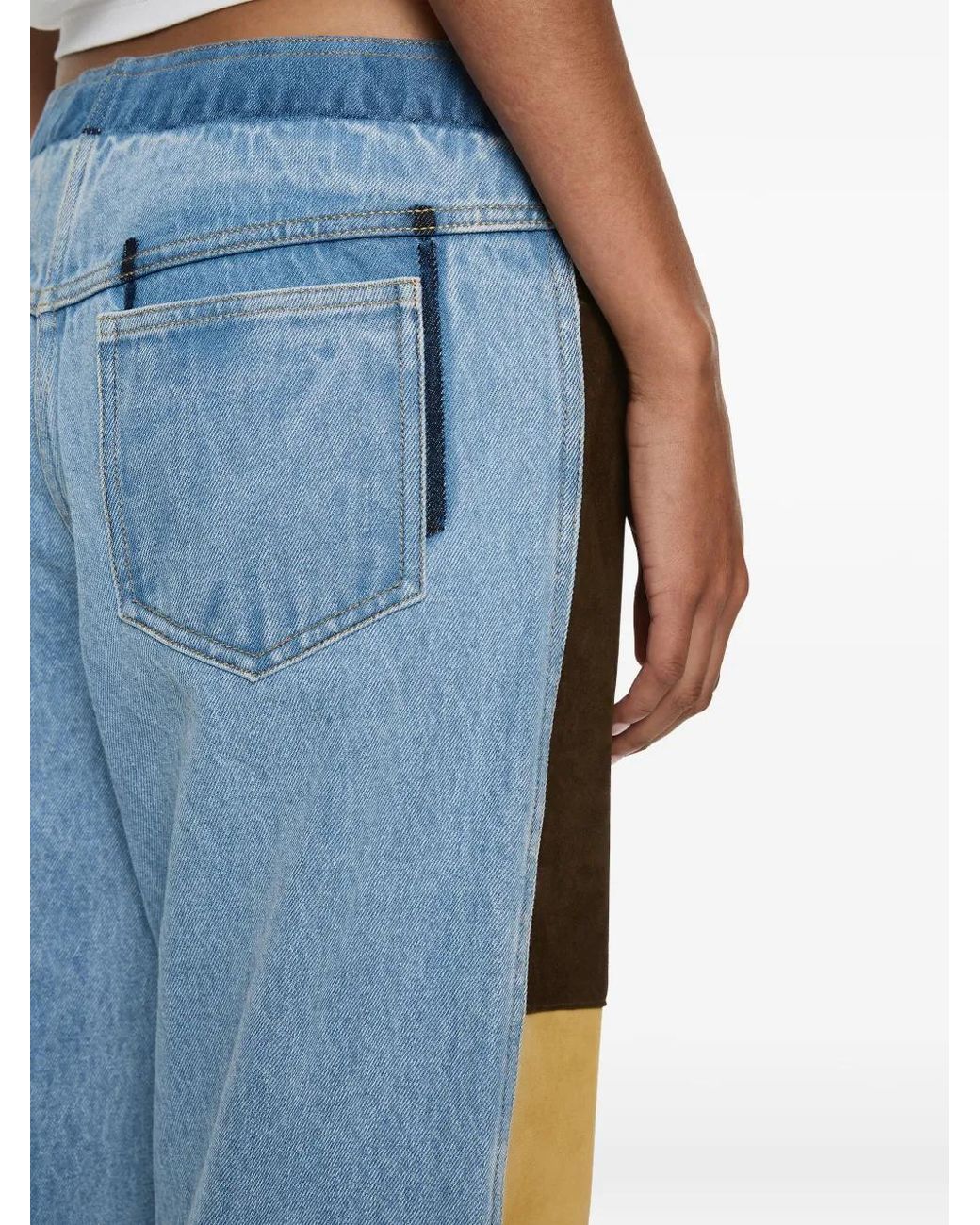 Christopher Esber Brown Suede-Panelled Denim Trousers
