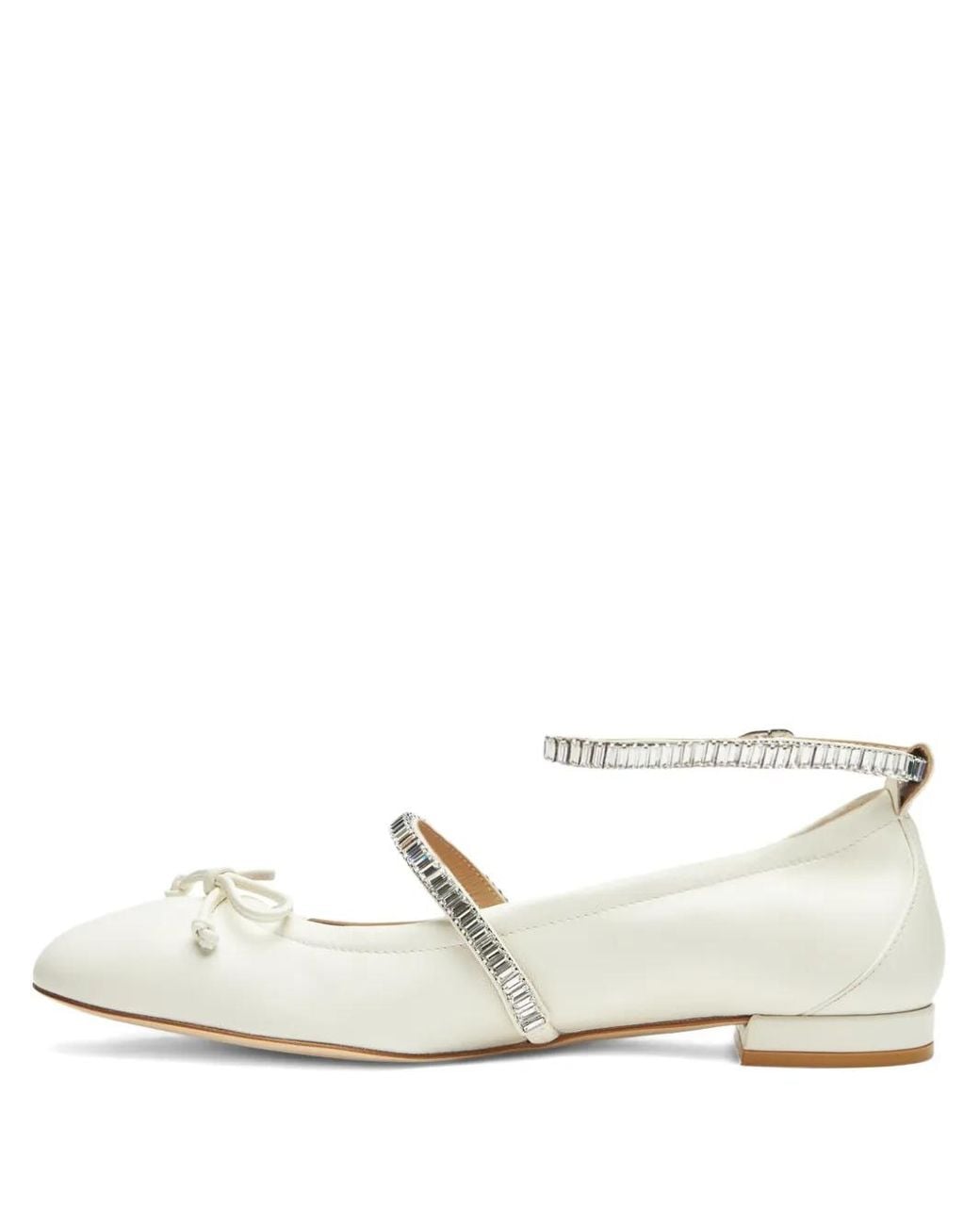 Stuart Weitzman White Crystal-Embellished Bow Flats