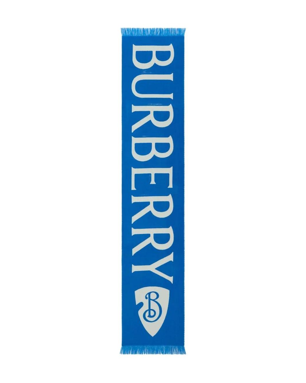 Burberry Blue Logo-Intarsia Fringed Scarf