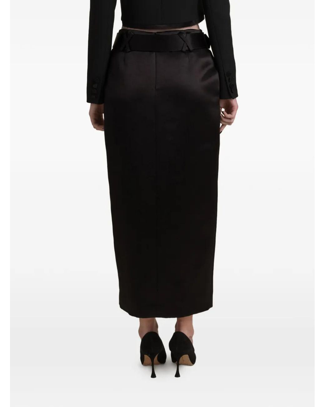 Contessa Mills Black Morgaine Belted Side-Slit Skirt