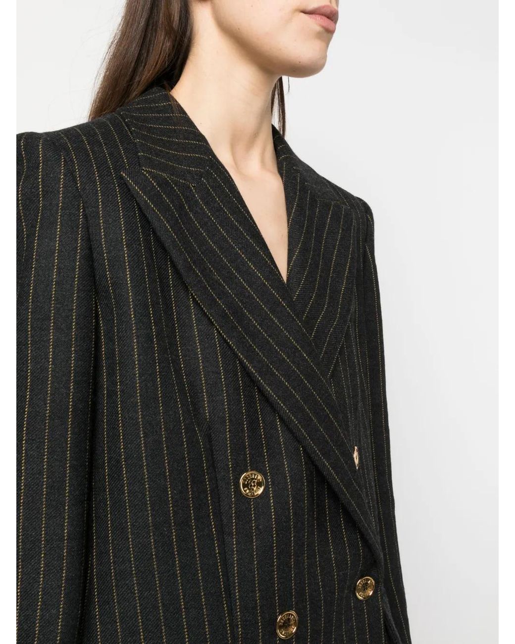 Moschino Black Pinstripe Wool Double-Breasted Blazer