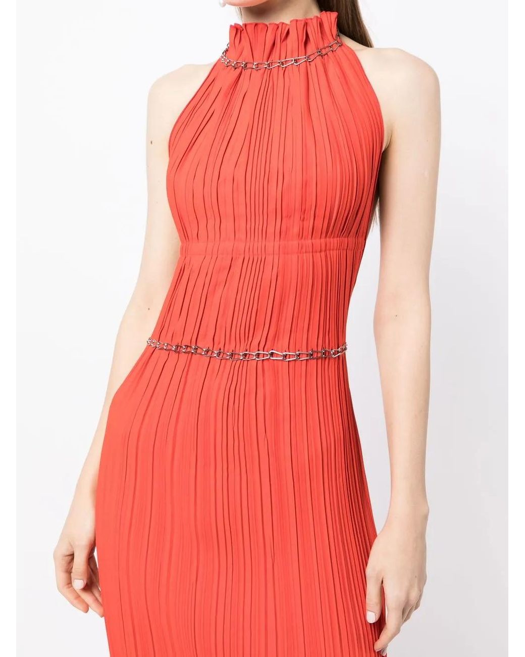 Dion Lee Red Chain-Detail Pleated Midi Dress