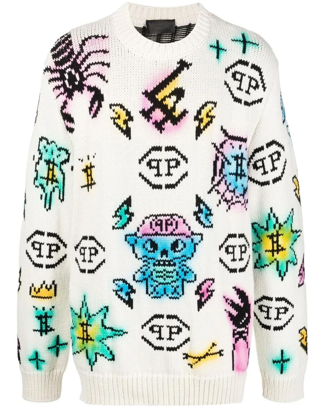 Philipp Plein White Tattoo Monogram Knitted Jumper for men