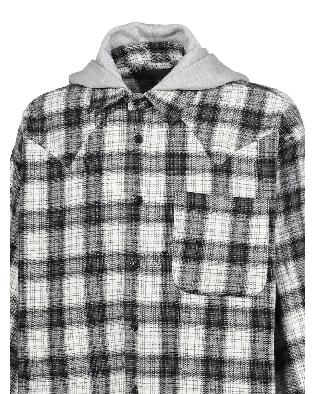 JUN/NAKAYAMA White Check-Pattern Hooded Shirt for men
