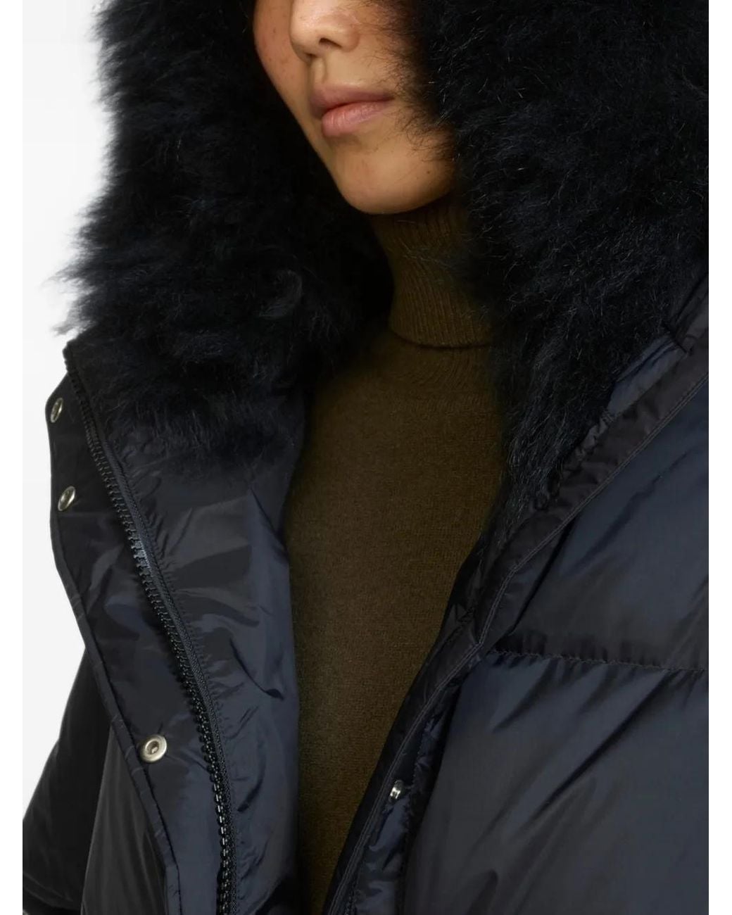 Yves Salomon Blue Lamb Wool-Trim Down Jacket