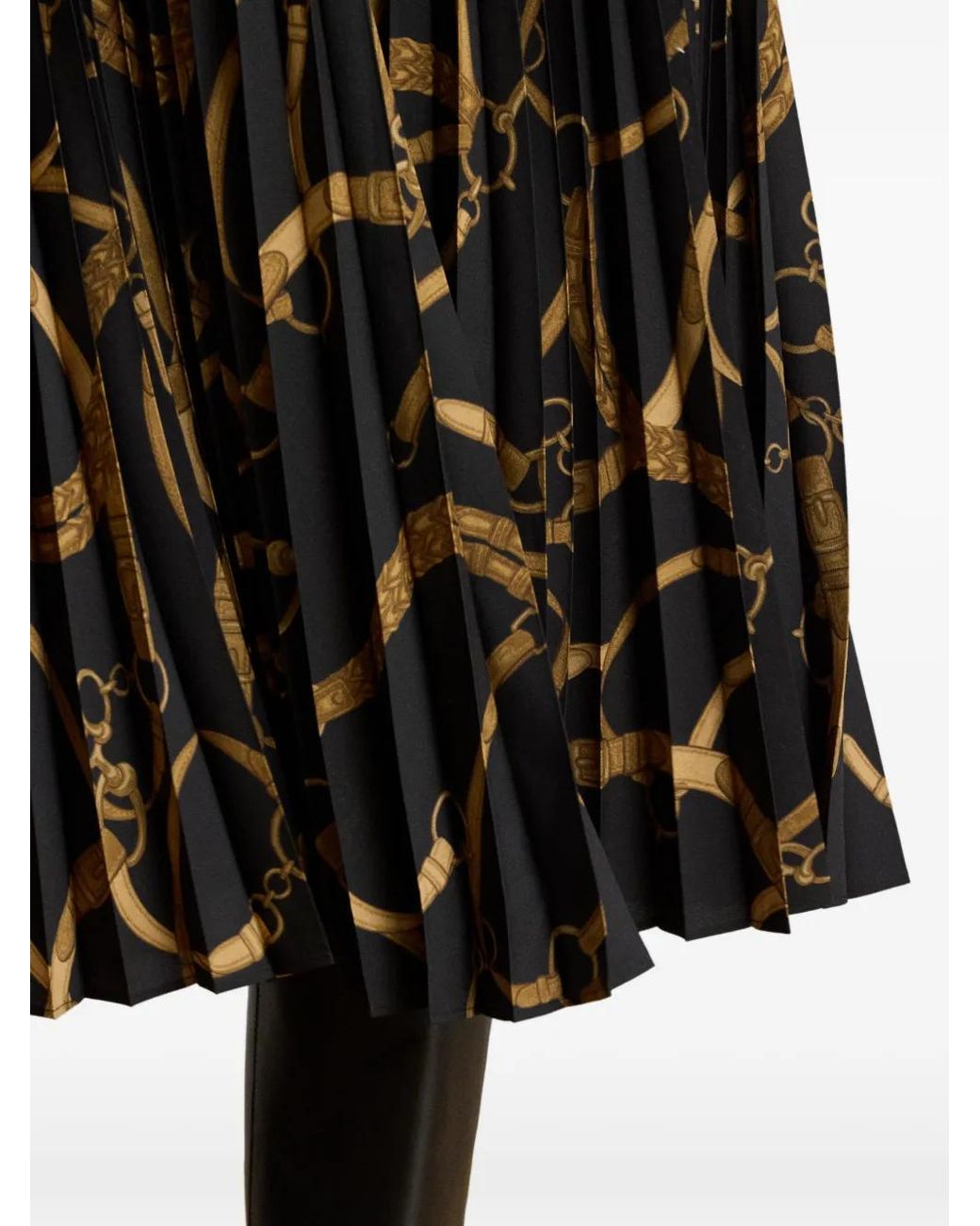 Ralph Lauren Black Belting-Print Pleated Midi Skirt