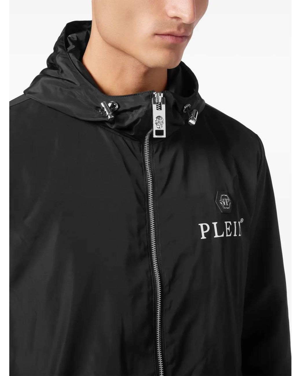 Philipp Plein Black Hexagon Windbreaker Jacket for men