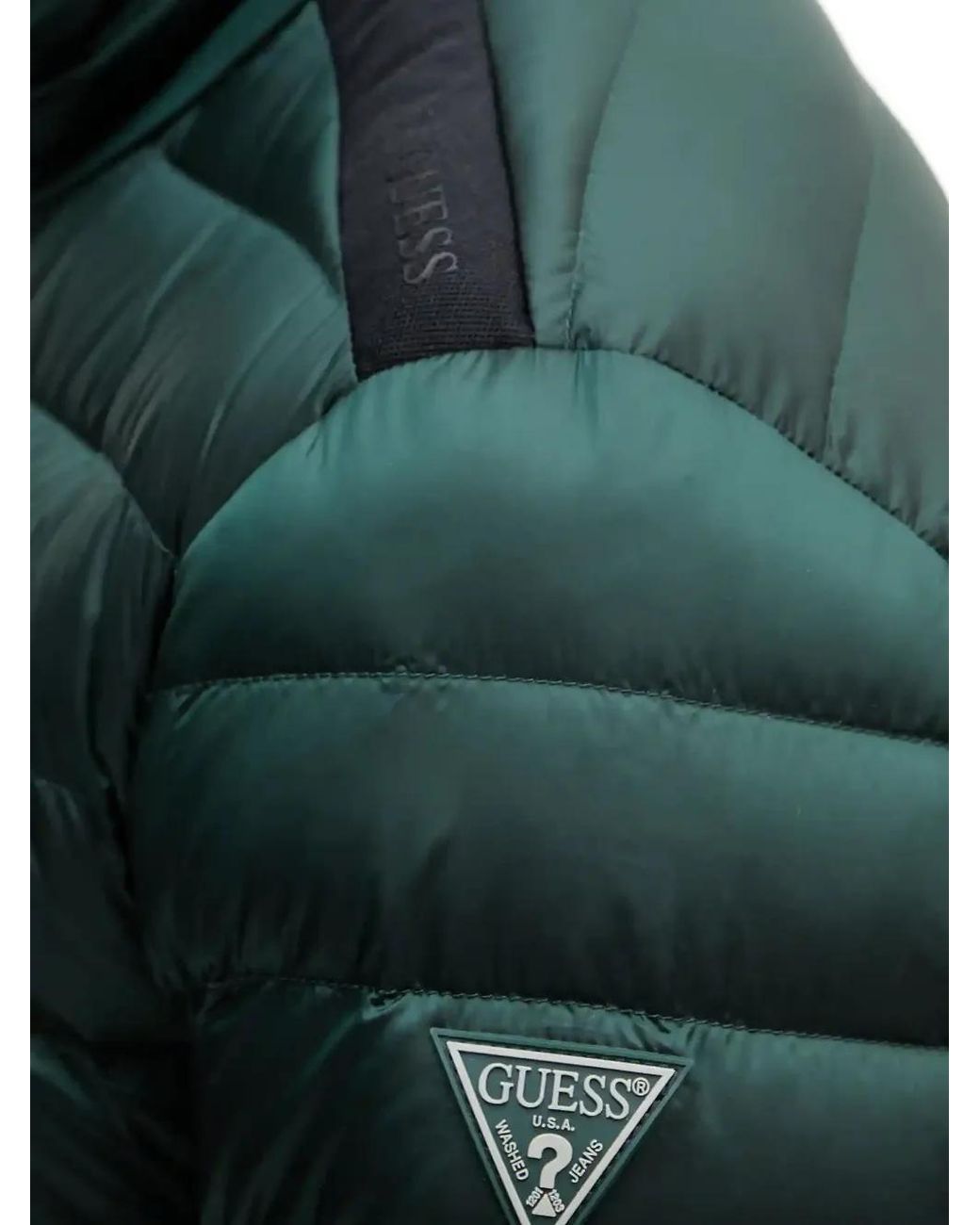 Guess Green Quilted Logo-Patch Jacket for men