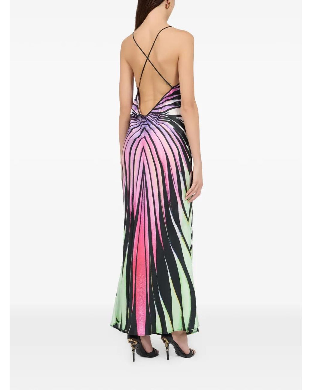 Roberto Cavalli Purple Robe Longue Ray Of Paradise À Bretelles Croisées