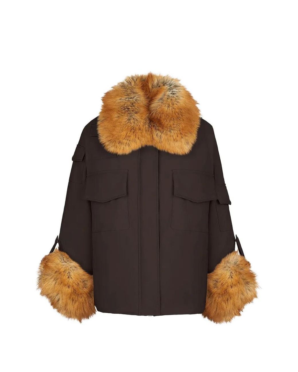 Canadian Brown Yoho Faux-Fur Trim Multi-Pocket Jacket