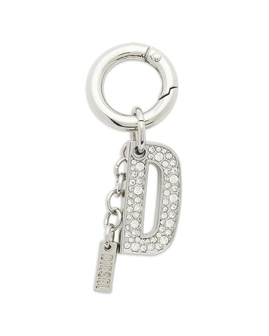 DIESEL White Metal Keyring Charm With Crystal D