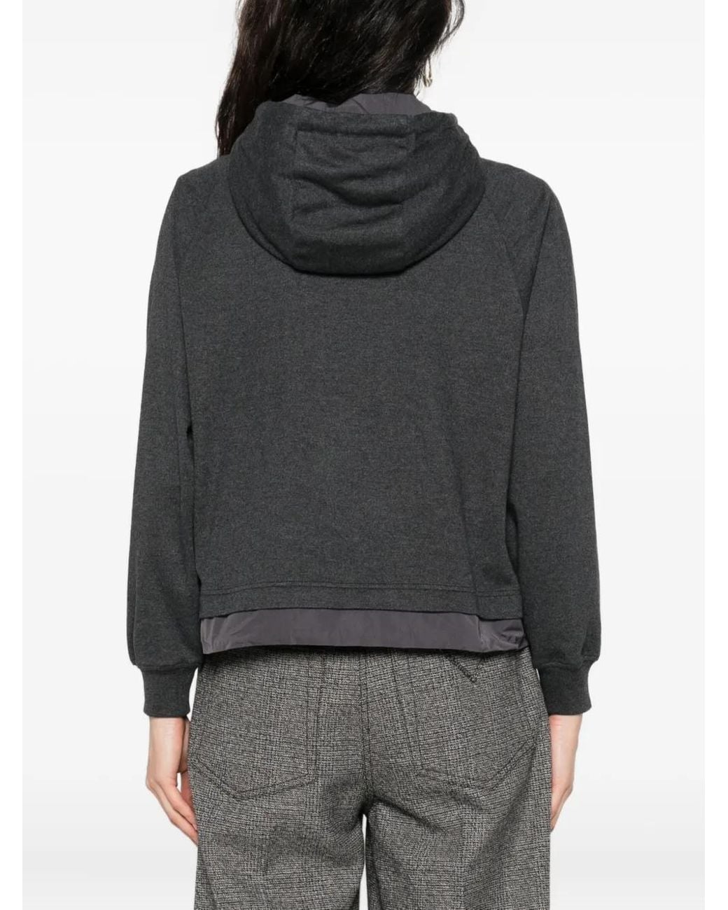 Peserico Black Raglan-Sleeves Zip-Up Hoodie