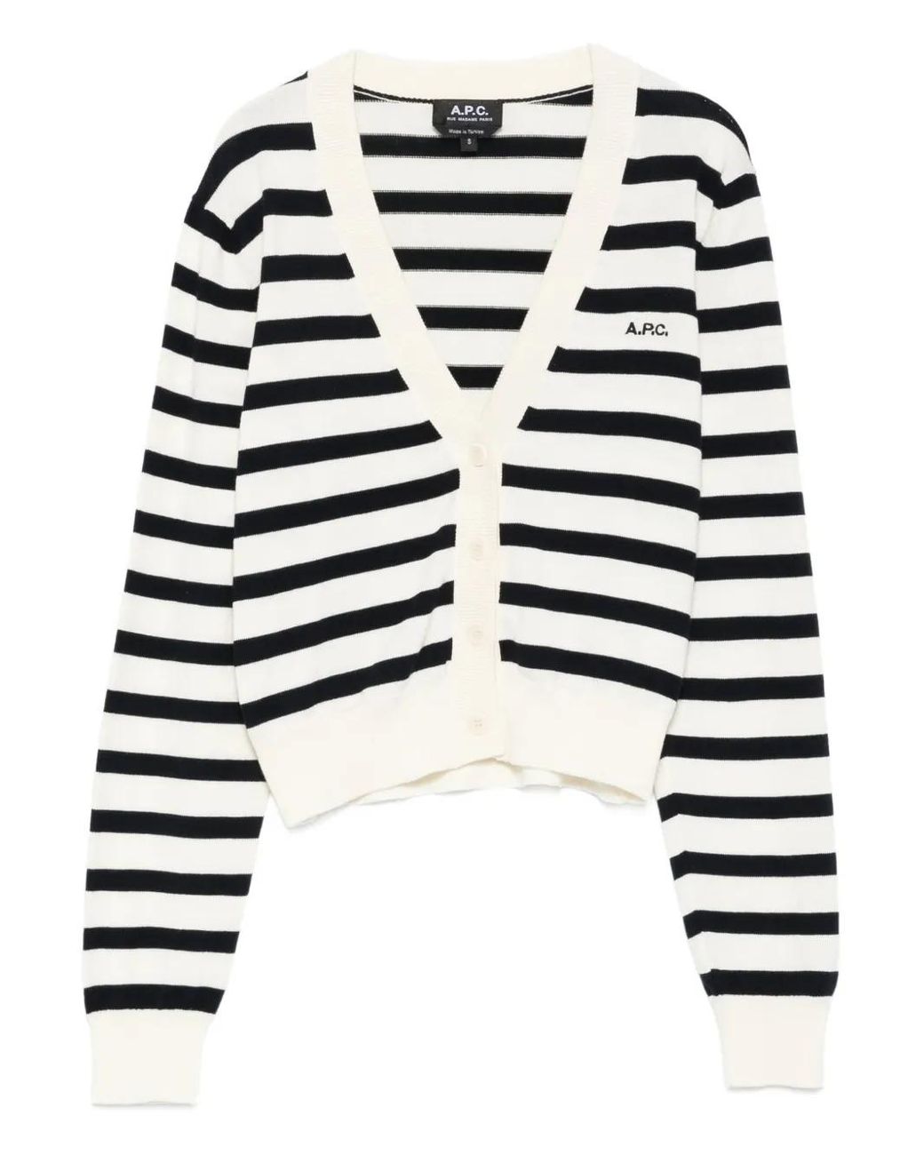 A.P.C. White Gaëlle Striped Button Cardigan