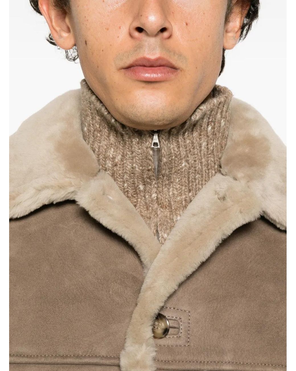 7 For All Mankind Brown Shearling-Collar Suede Coat for men