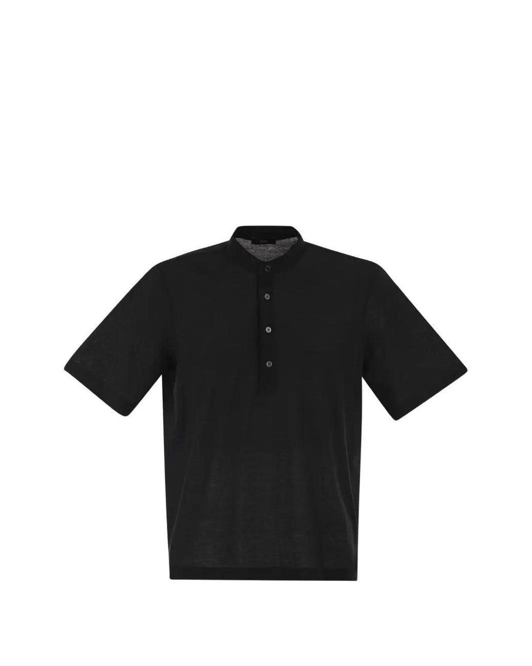 Herno Black Standing-Collar Polo Shirt for men
