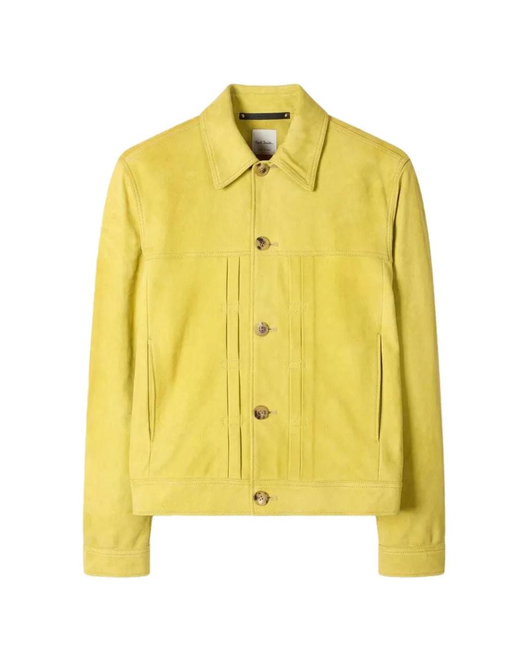 Paul Smith Yellow Nubuck Leather Pleated Trucker Jacket for men