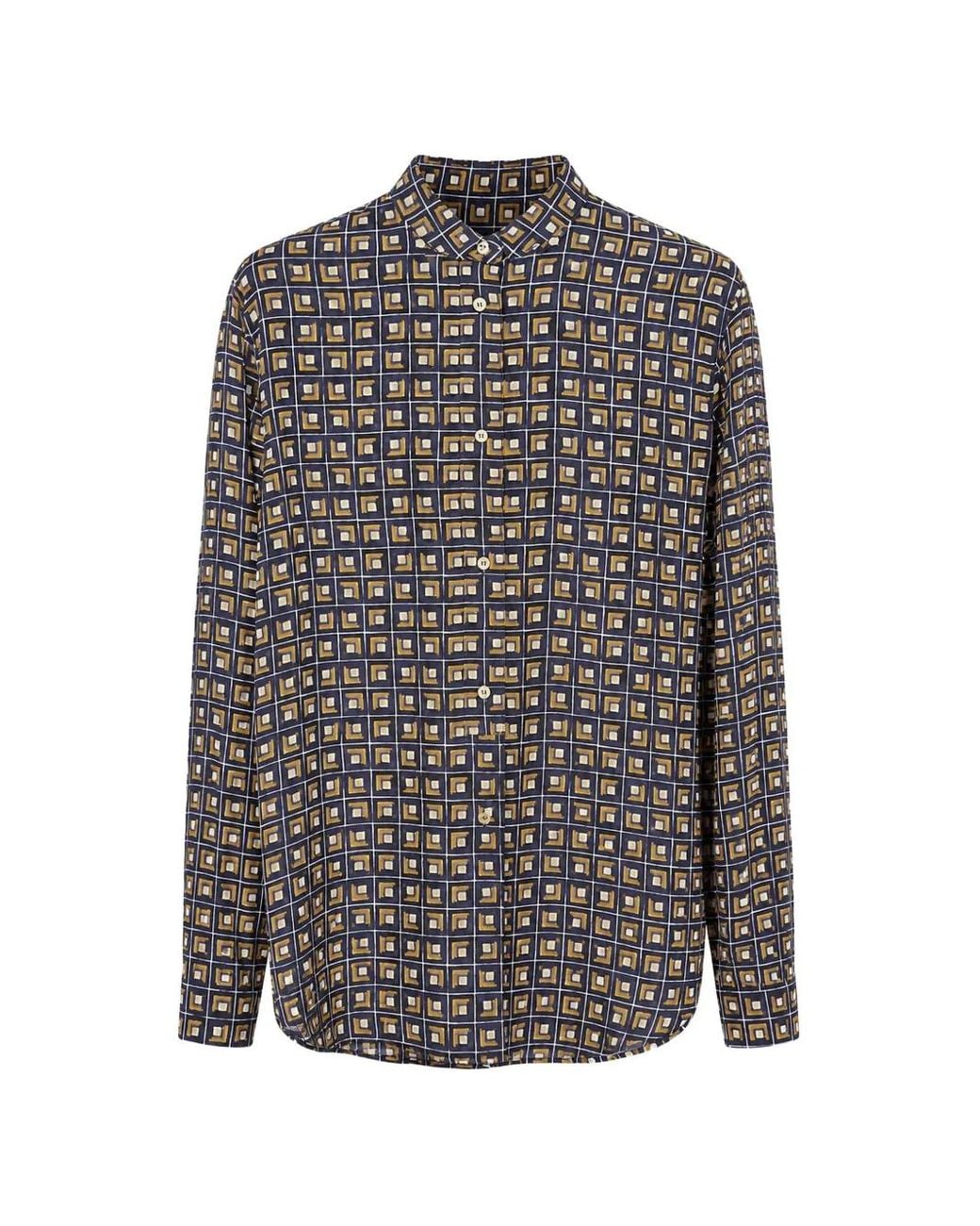 Aspesi Gray Geometric-Print Long-Sleeve Shirt