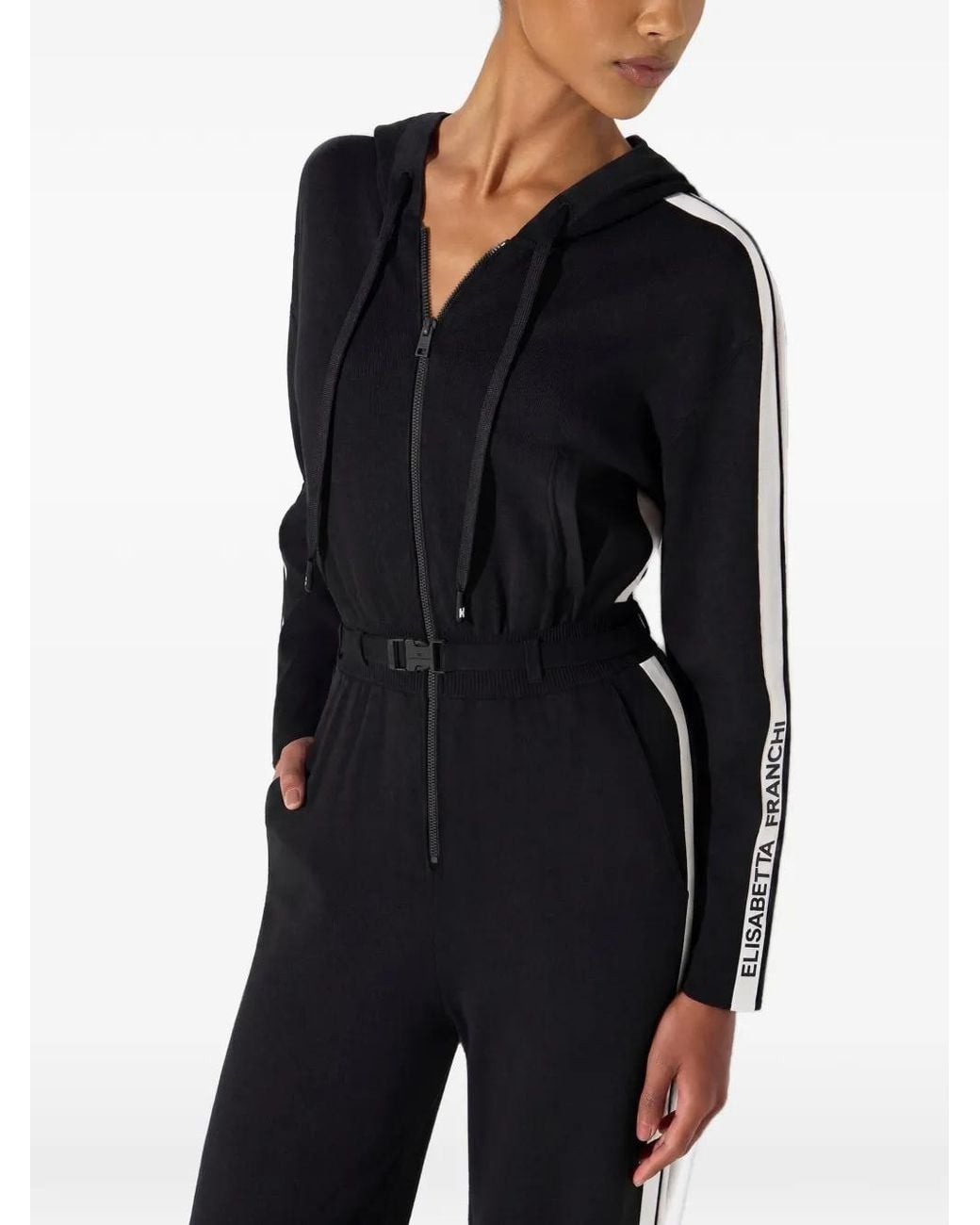 Elisabetta Franchi Blue Two-Colour Knit Jumpsuit With Logo