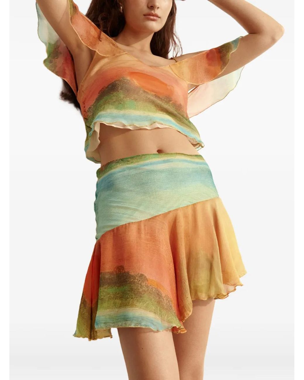 Donde Esteban Yellow Formentera Ruffled Silk Mini Skirt