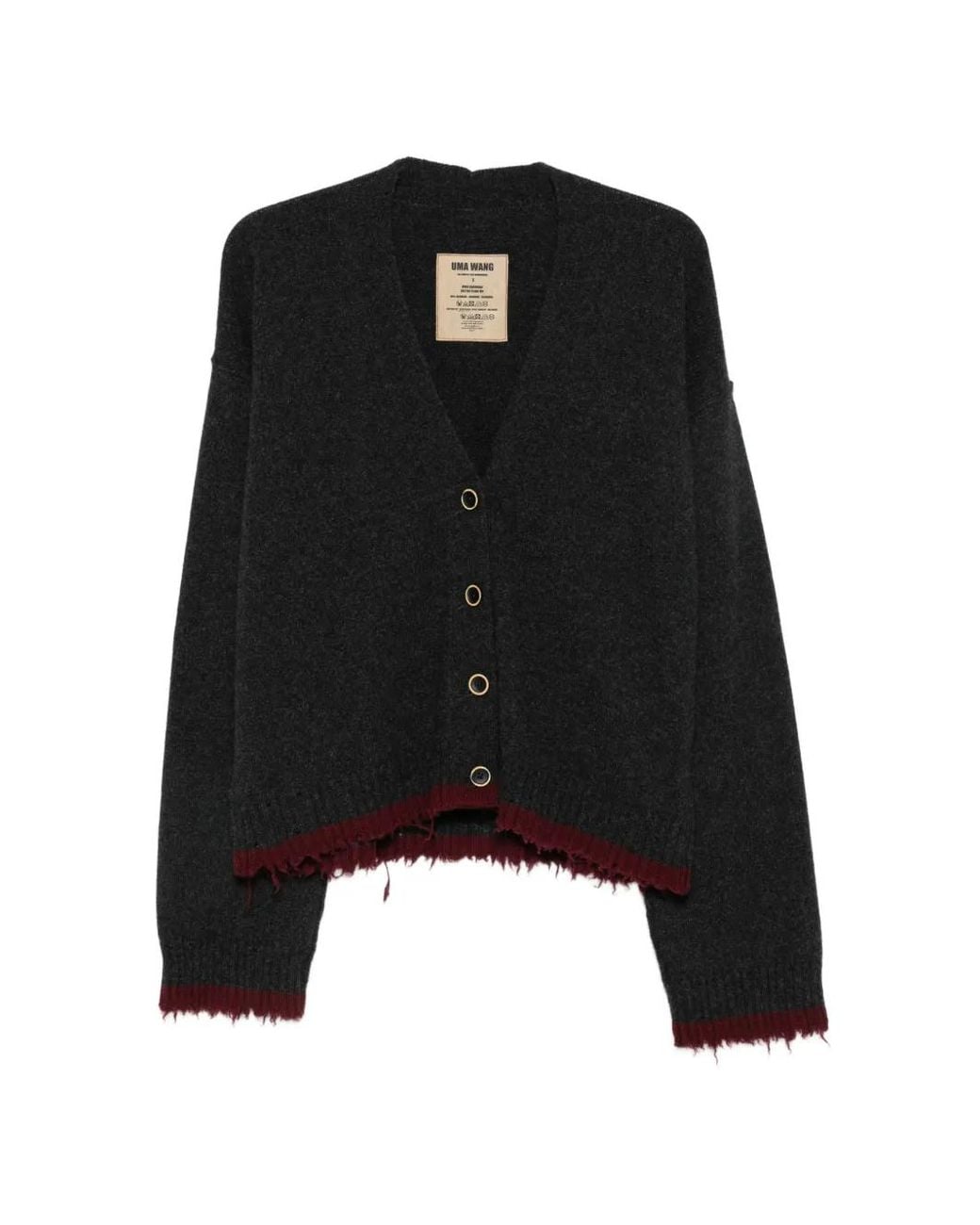 Uma Wang Black Distressed-Trim Oversized Cardigan
