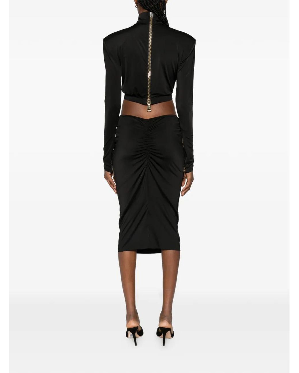 MITILIANE COUTURE Black Cut-Out Zip-Fastening Midi Dress