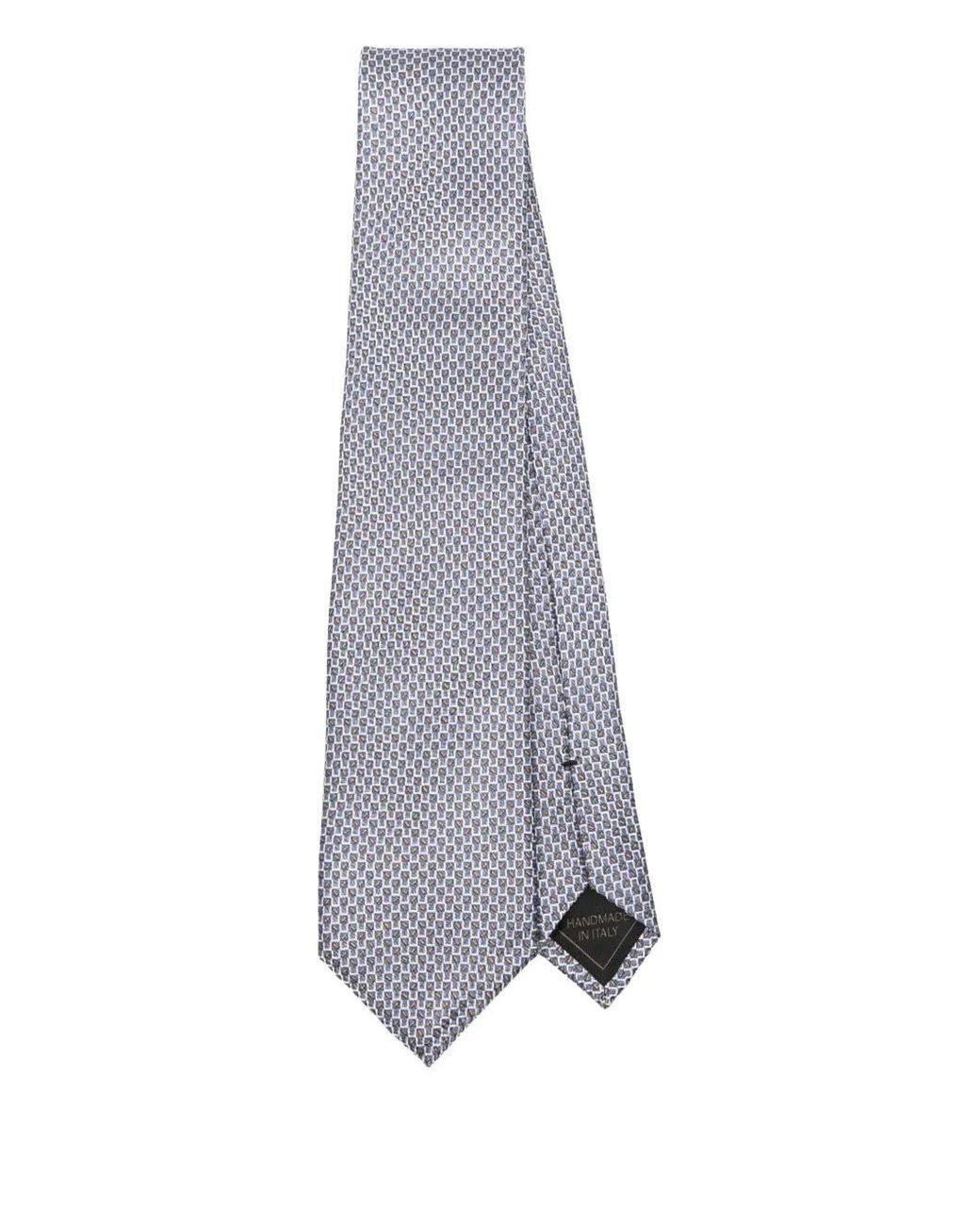 Brioni Gray Geometric-Pattern Silk Tie for men
