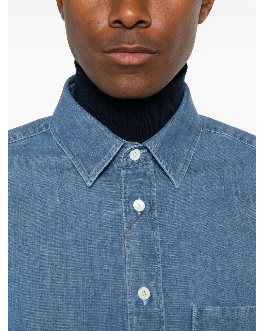 Canali Blue Chest-Pocket Denim Shirt for men