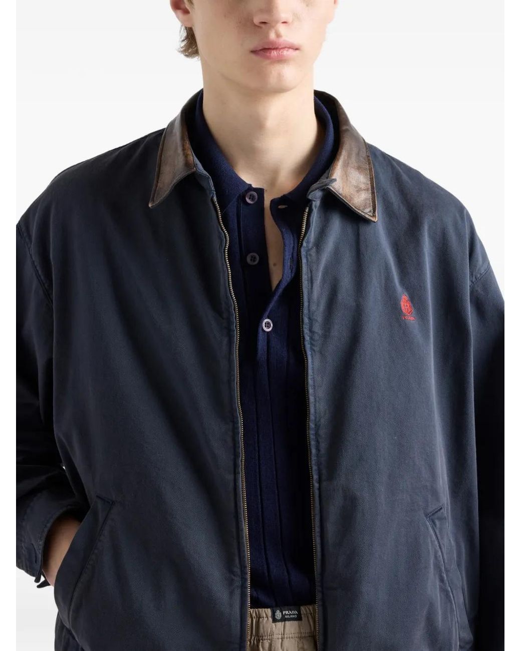 Cappotto Con Logo E Colletto A Contrasto di Prada in Blue da Uomo