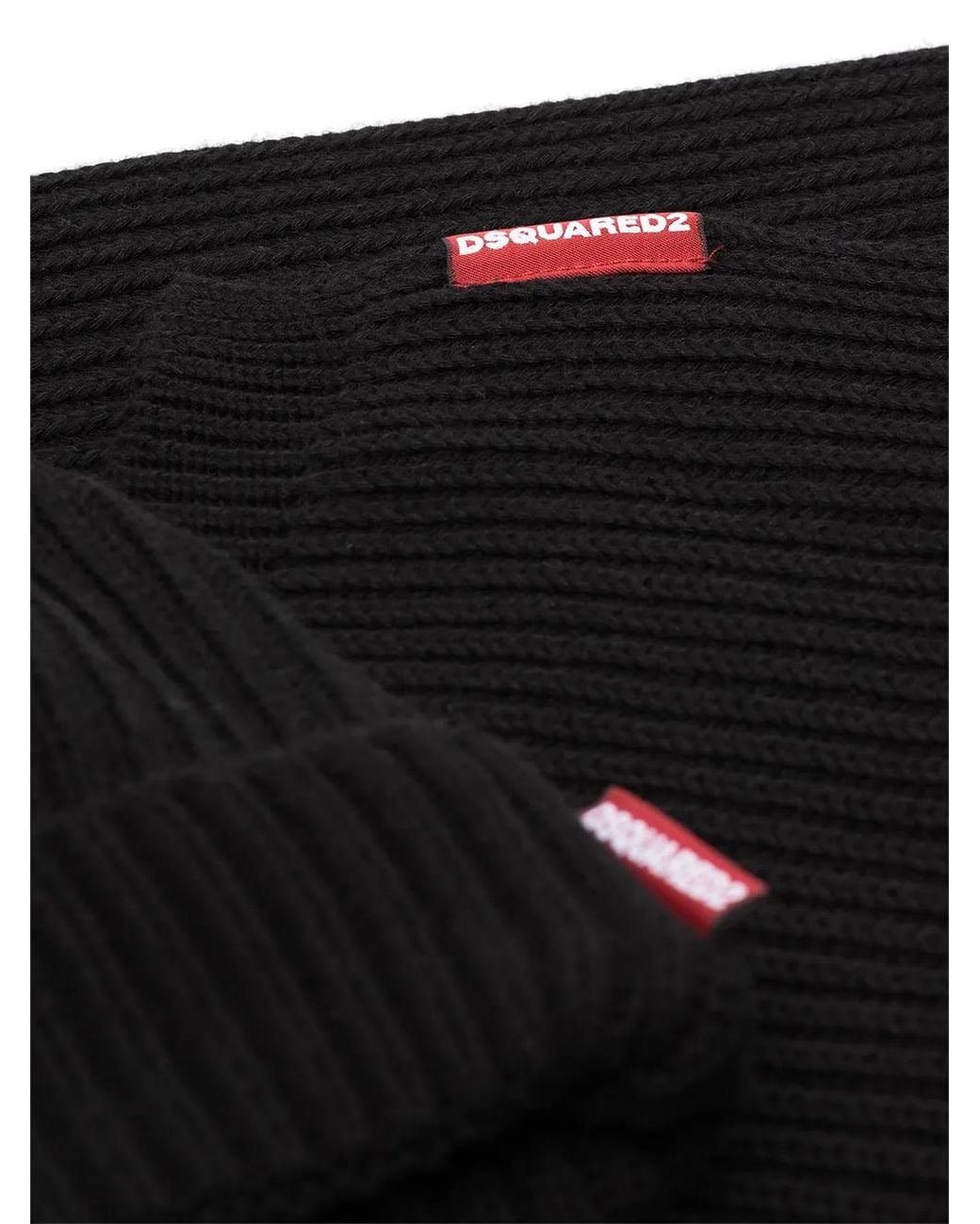 DSquared² Black Knitted Beanie Hat And Scarf Set for men