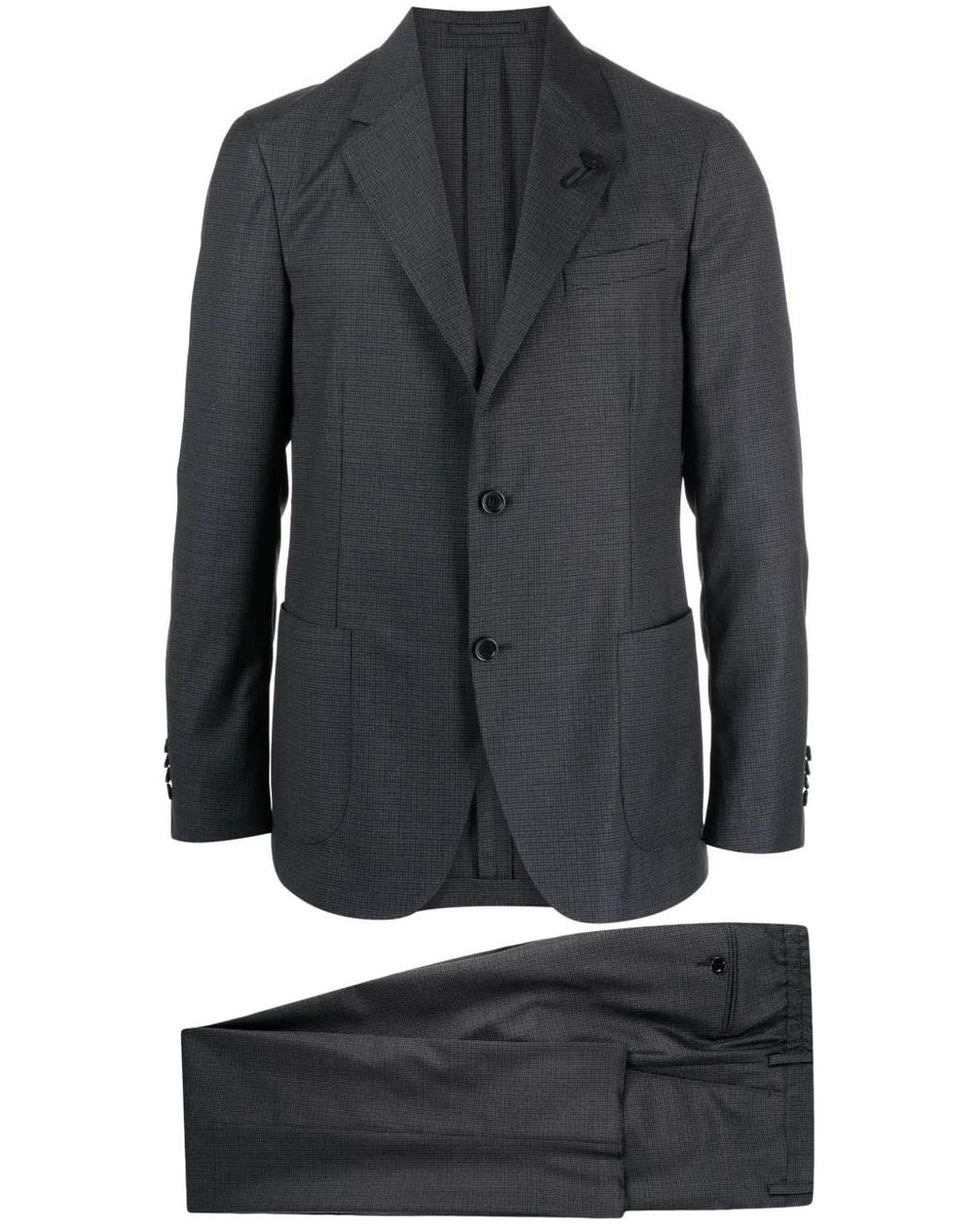 Lardini Black Checked Peak-Lapels Single-Breasted Suit for men