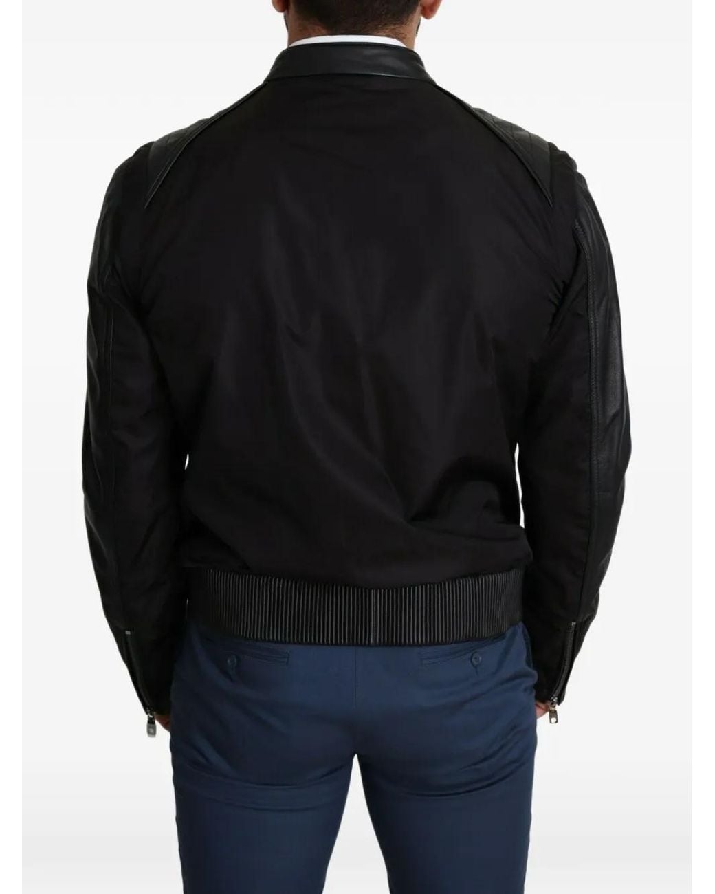 Dolce & Gabbana Black Leather-Panelled Bomber Jacket for men