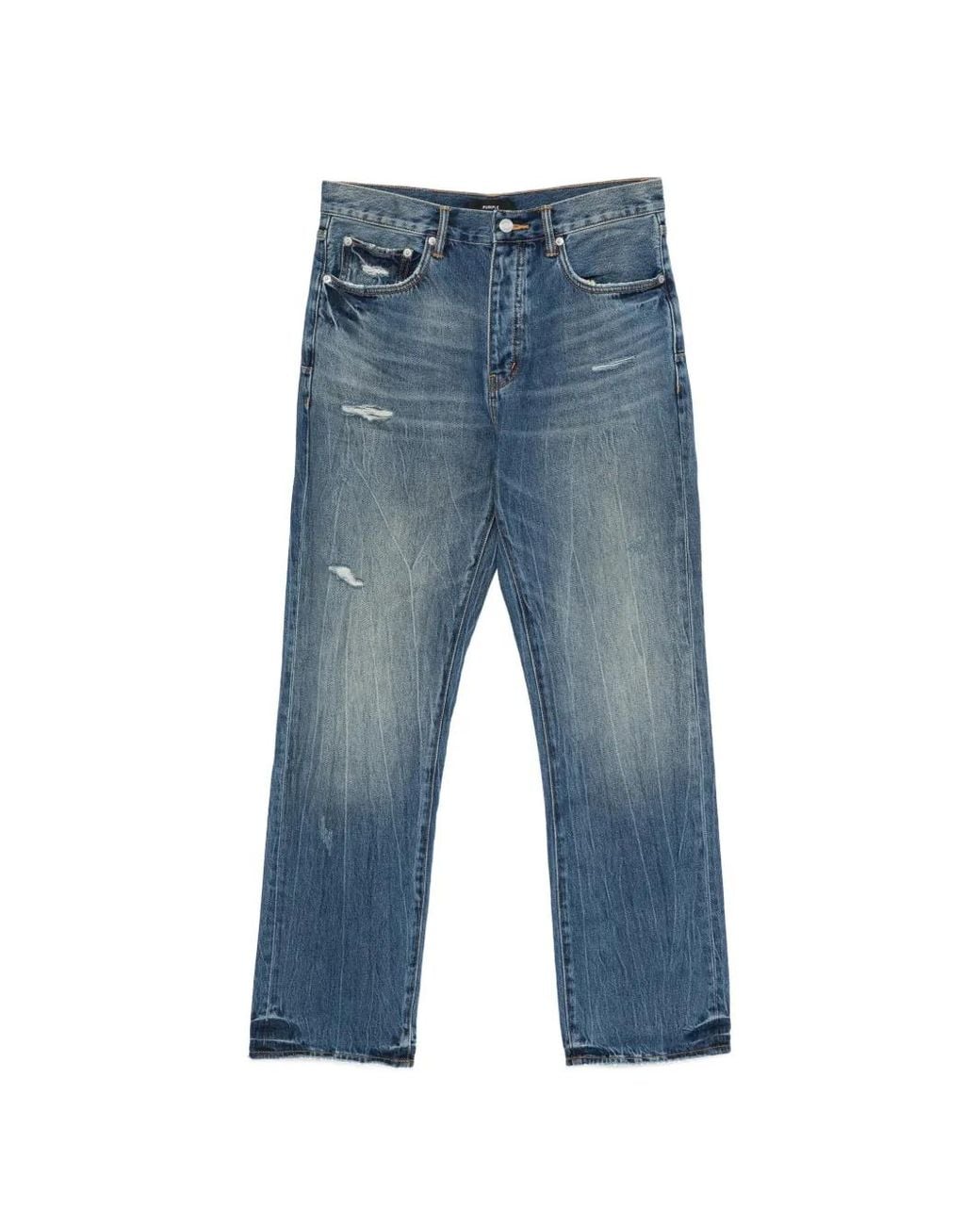 Purple Brand Blue Distressed Bootcut Jeans for men