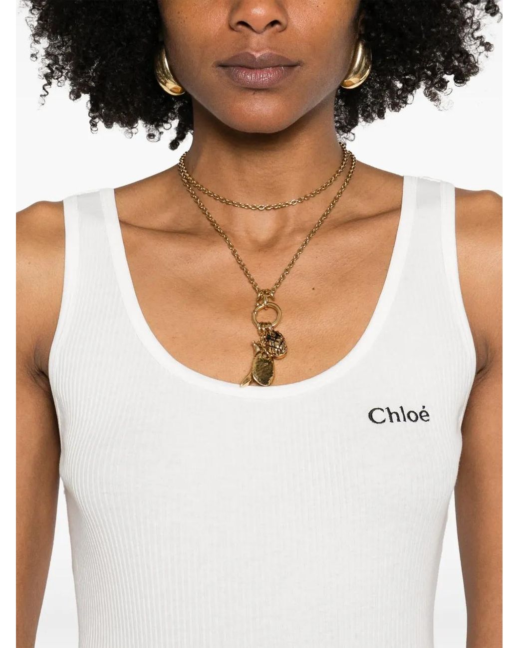 Top de bordado del logotipo de Chloé Chloé de color White