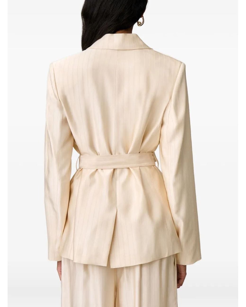 Claudie Pierlot Natural Striped Belted Blazer