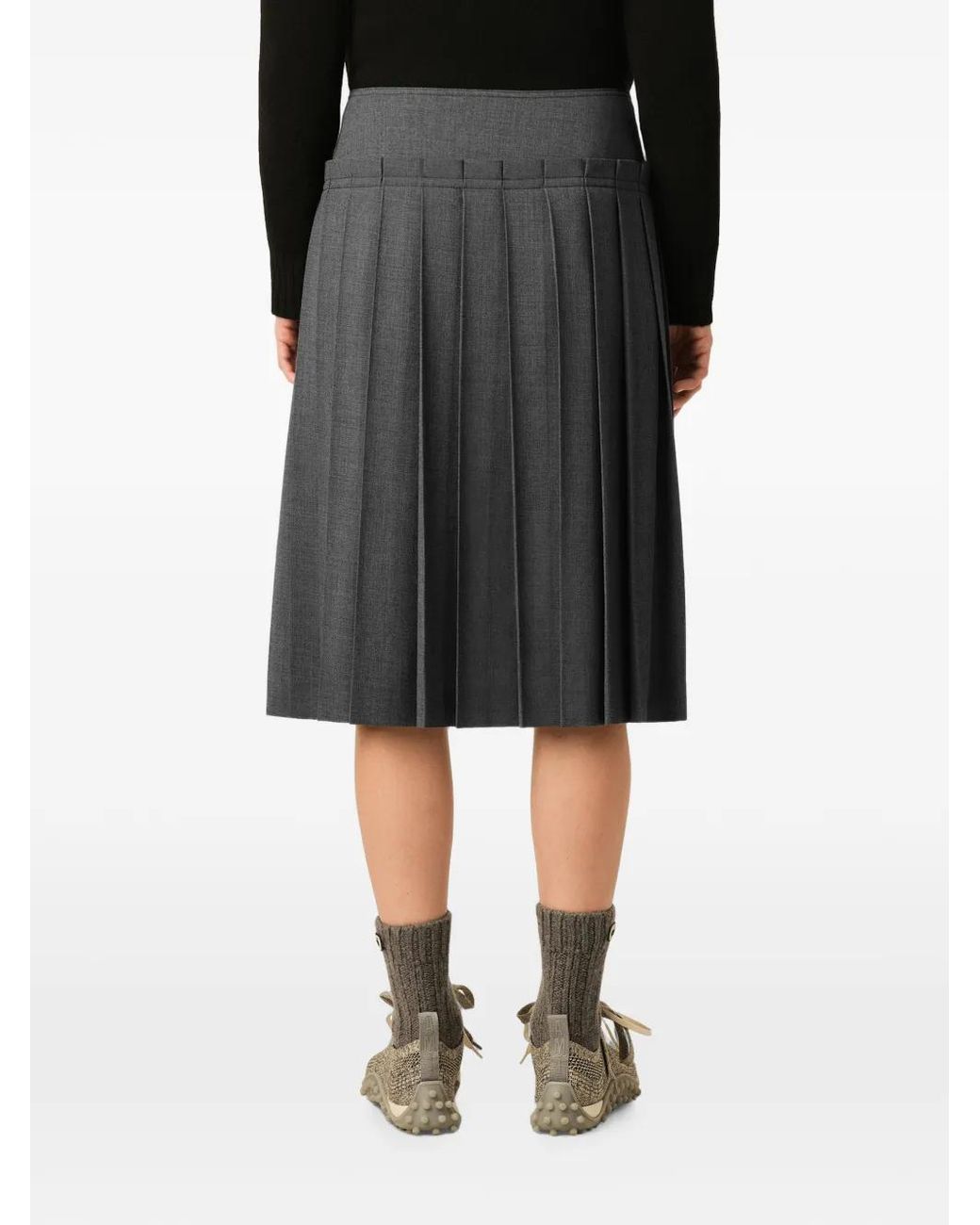 AMI Gray Midi Pleated Wool Skirt