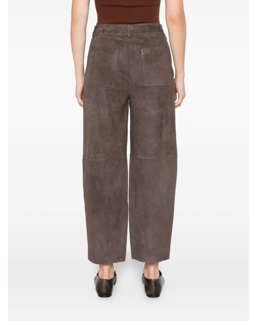 Via Masini 80 Gray Suede-Effect Panelled Trousers