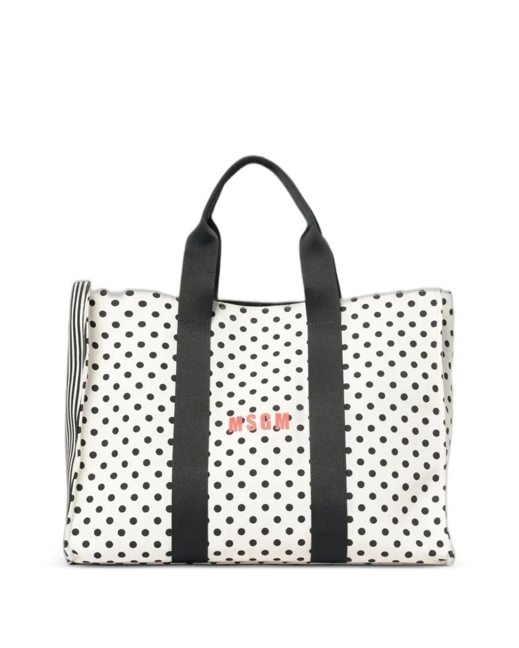 MSGM White Polka-Dot Striped Tote Bag
