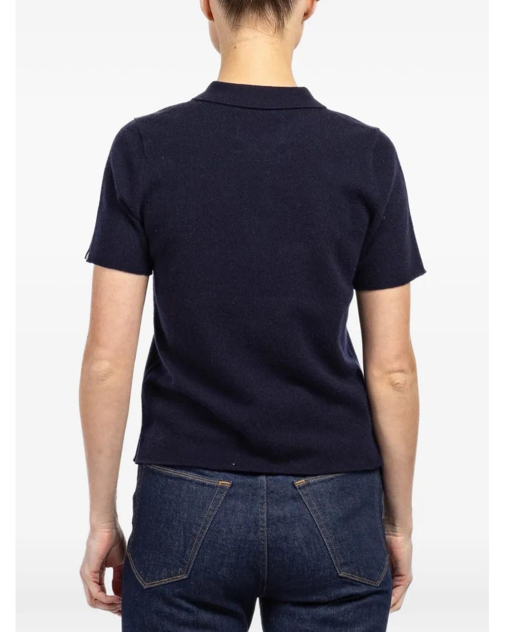 Extreme Cashmere Blue Short-Sleeve Polo Top
