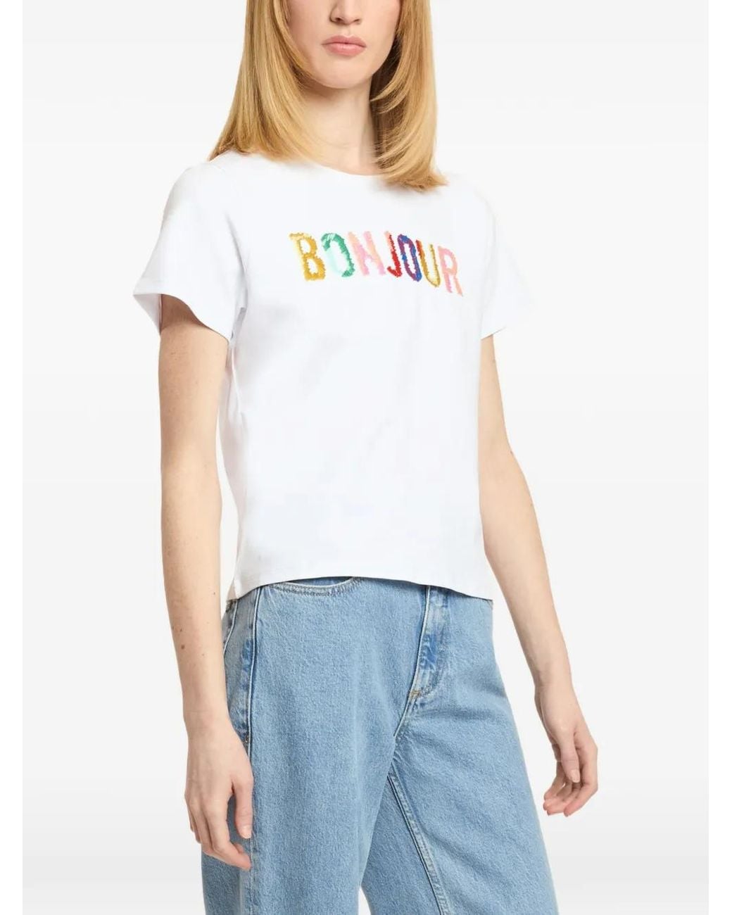 Cinq À Sept White Bonjour Scribble-Print T-Shirt