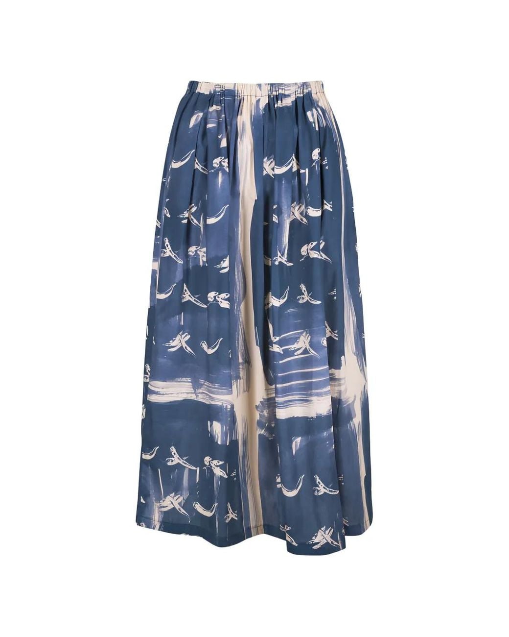 ODEEH Blue Abstract-Print Pleated Maxi Skirt