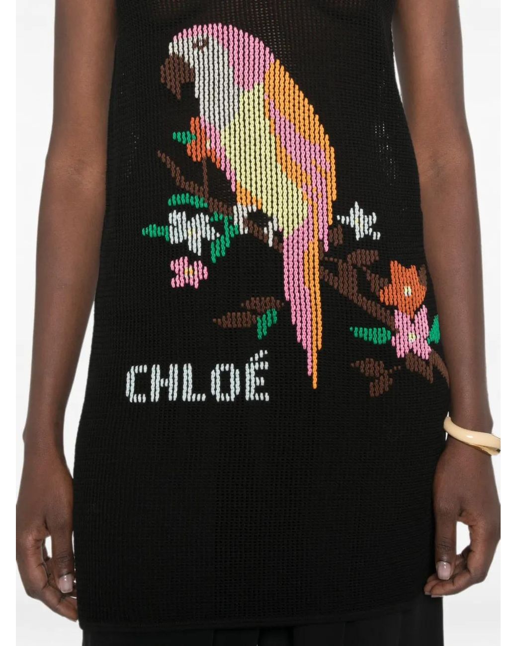 Chloé Black Parrot-Intarsia Knitted Dress