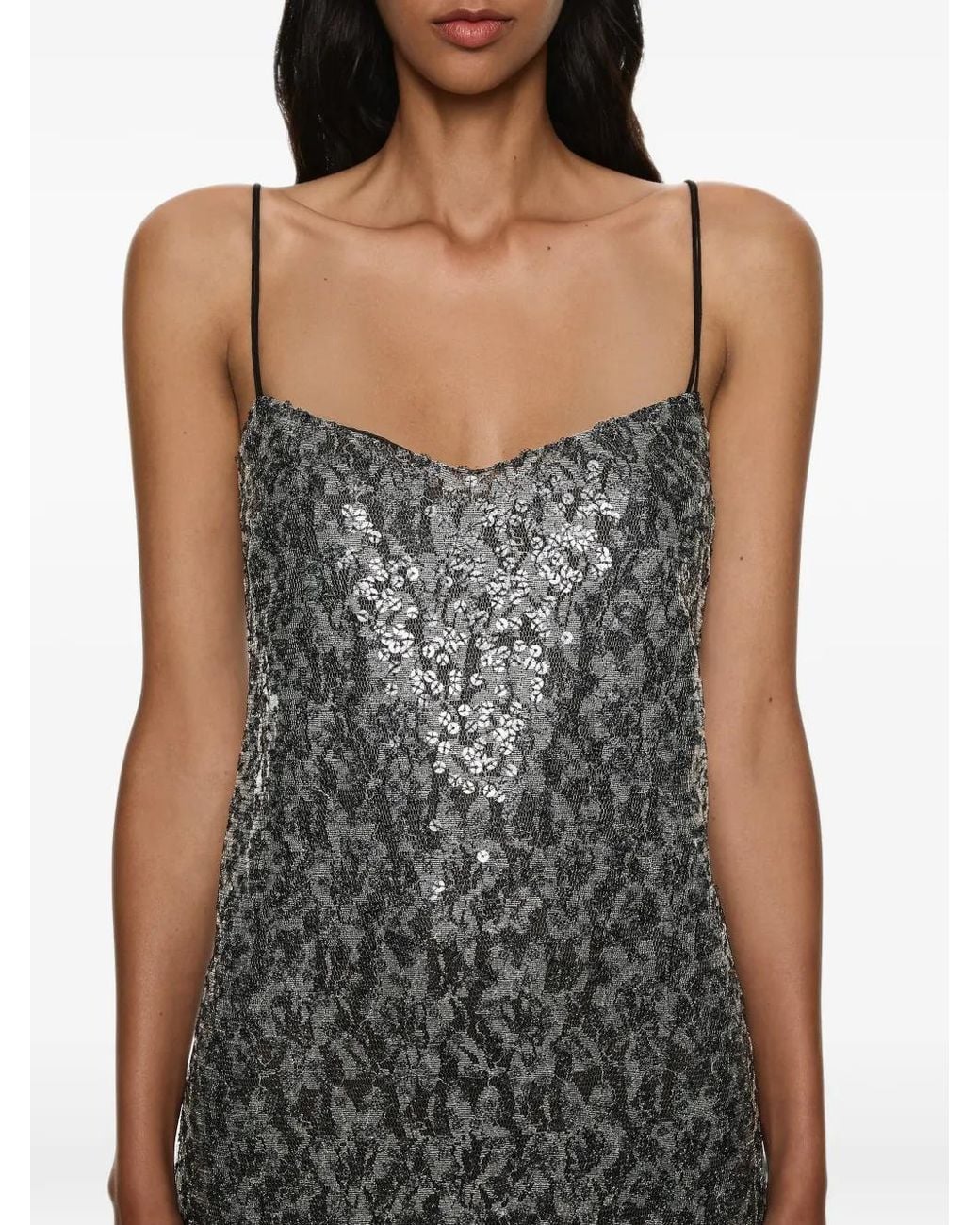 Christopher Esber Gray Sequinned Lace Maxi Dress
