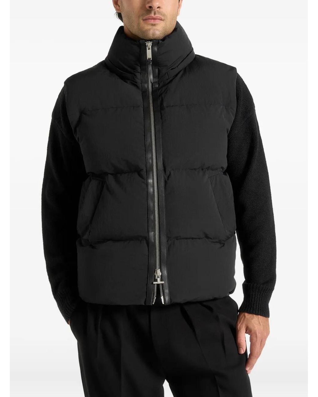 Manière De Voir Black Eric Detachable-Sleeves Hooded Puffer Jacket for men