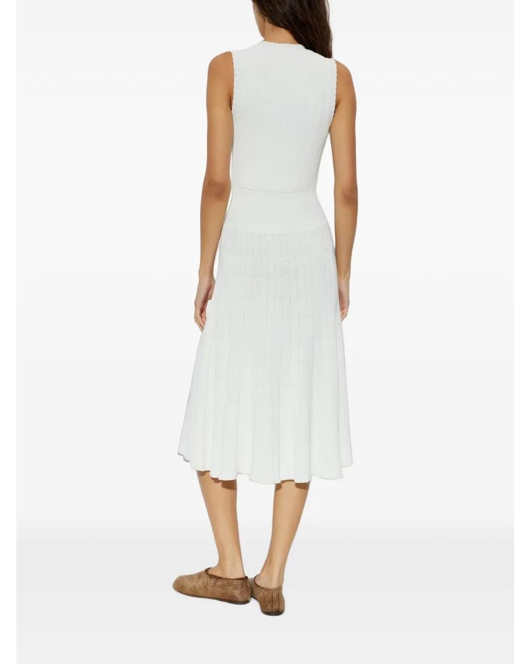 Lacoste White Ribbed-Knit Sleeveless Midi Dress