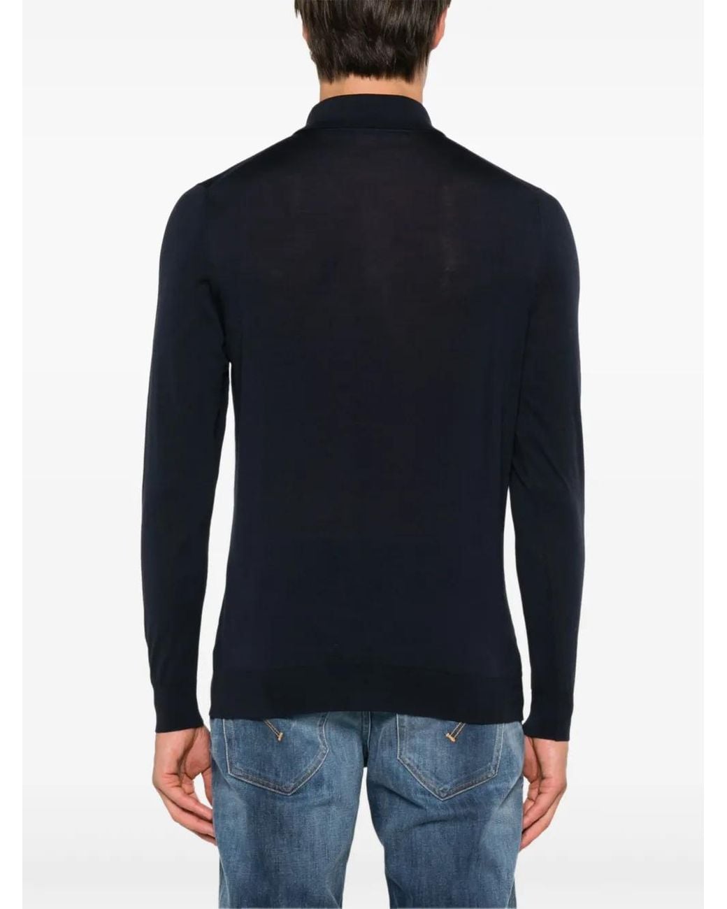 Kiton Blue Fine-Knit Polo Shirt for men