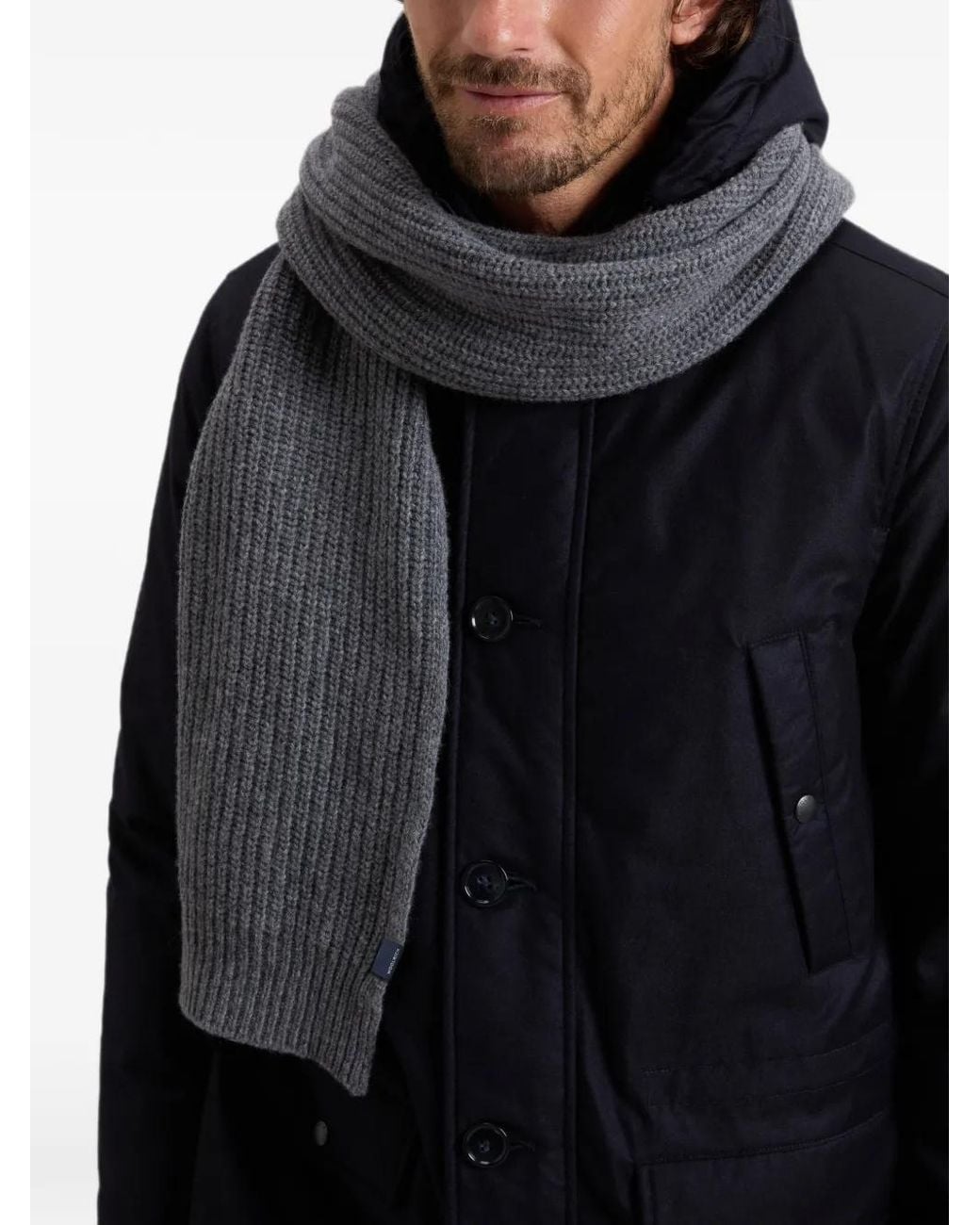 Woolrich Gray Ribbed-Knit Scarf for men
