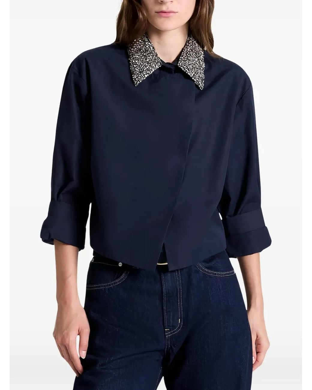 Twp Blue New Chapter Crystal-Embellished Cropped Shirt