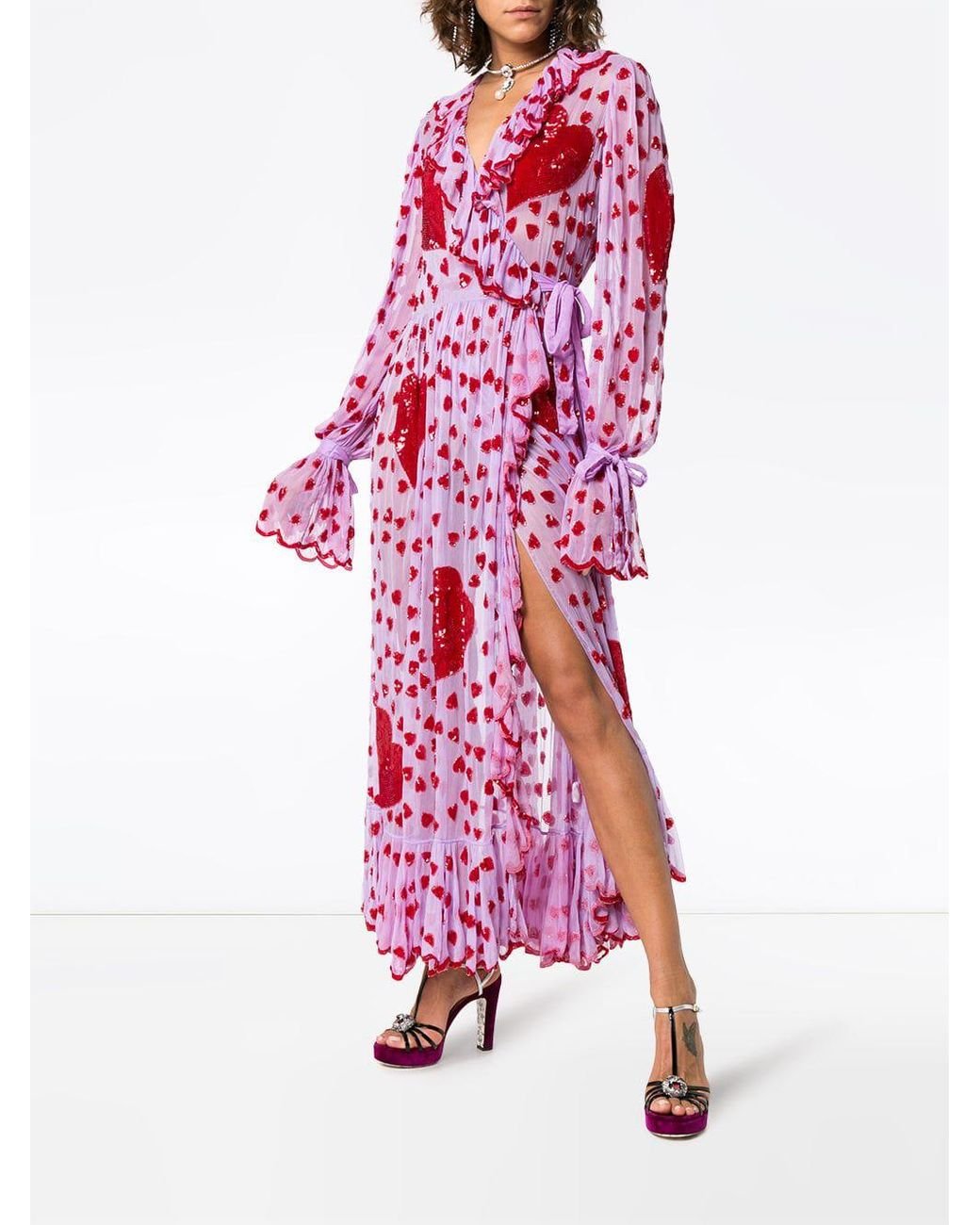 Ashish Sequin Heart Embellished Maxi Wrap Dress in Pink | Lyst