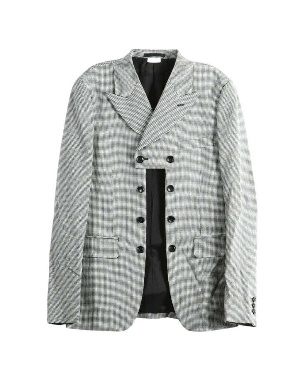 Comme des Garçons Gray Houndstooth-Pattern Cut-Out Double-Breasted Blazer for men
