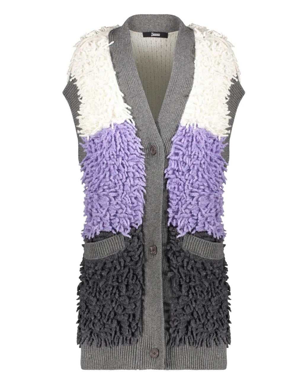 Herno Purple Cardigan Without Sleeves Colored With Pockets